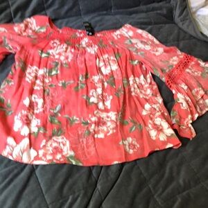 Pink and Green Floral Blouse with Botanical Print